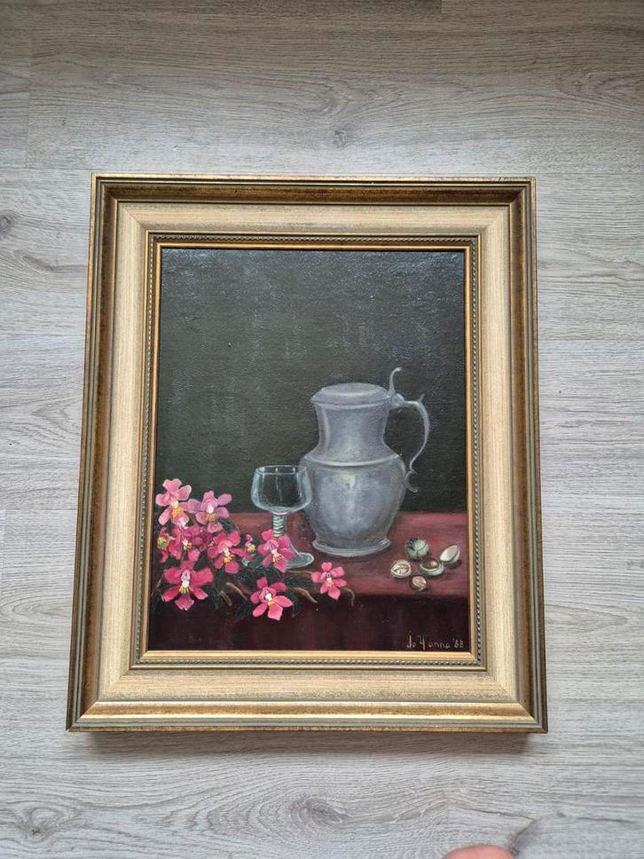 Olieverfschilderij Stilleven J. Hanna '88, Antiek en Kunst, Kunst | Schilderijen | Klassiek, Ophalen of Verzenden