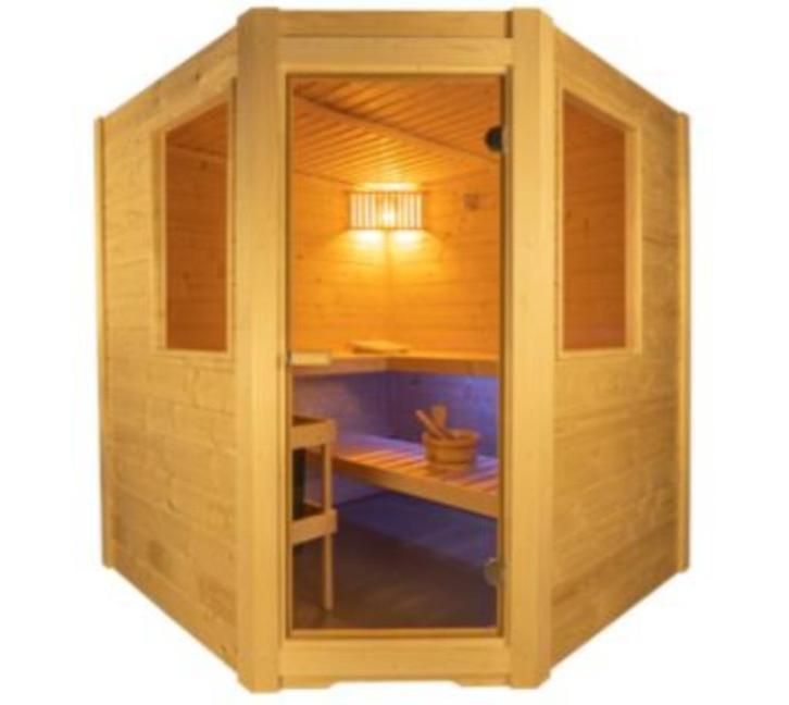 Traditionele Hoek sauna, Sport en Fitness, Sauna, Nieuw, Complete sauna, Fins of Traditioneel, Ophalen