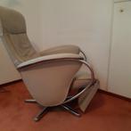 Relaxfauteuil leer beige, Huis en Inrichting, Fauteuils, Ophalen, Gebruikt, 75 tot 100 cm, Metaal