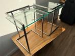 Chroom design bijzettafels met glazen blad, Huis en Inrichting, Tafels | Bijzettafels, 45 tot 60 cm, Minder dan 55 cm, Gebruikt