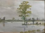 Aquarel Schilderij Hoog Water 1925 Gesigneerd Ingelijst, Ophalen of Verzenden