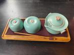 Japans theesetje turquoise met perzikbloesem - Nieuw!, Keramiek, Nieuw, Ophalen of Verzenden, Overige stijlen