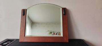 Midcentury eiken facet geslepen wandspiegel, 37x44 cm, 1950 beschikbaar voor biedingen