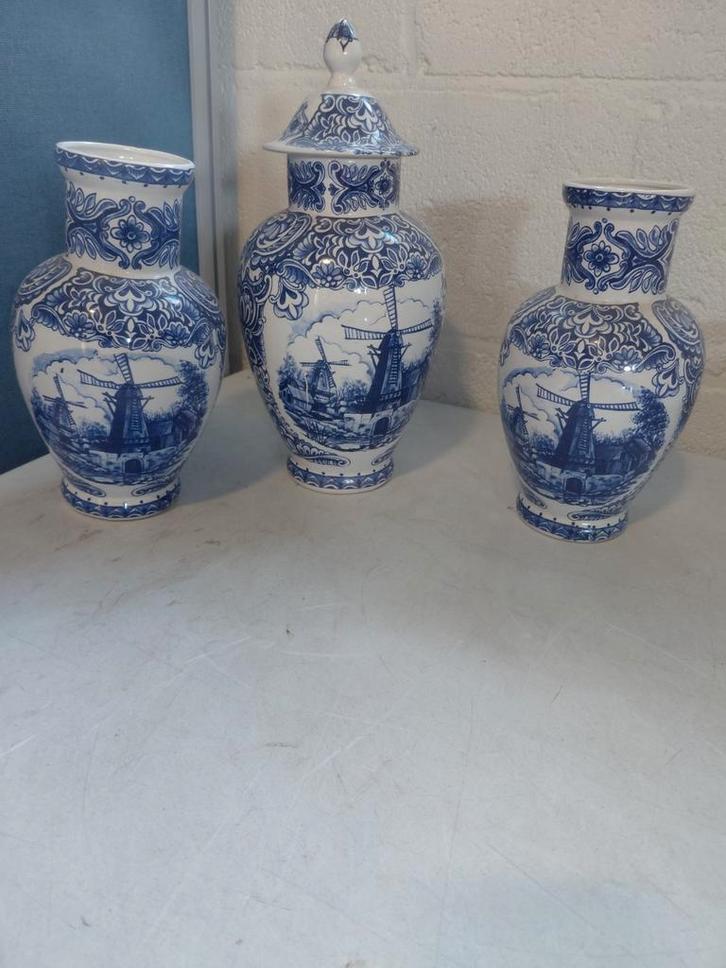 Delfts Blauw Kaststel - 3-delig, Antiek en Kunst, Antiek | Vazen, Ophalen