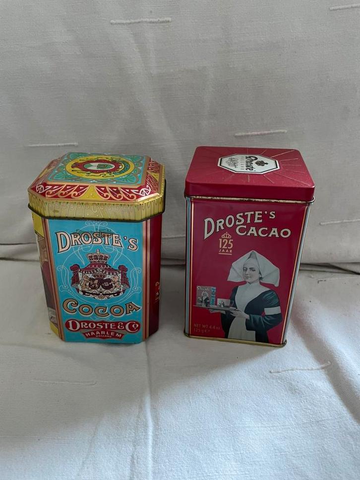 Twee Droste cacao blikken, Verzamelen, Blikken, Gebruikt, Overige, Droste, Ophalen of Verzenden