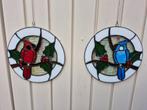 Tiffany glas in lood kardinaal met hulst, Ophalen of Verzenden