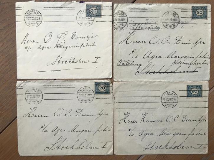 NEDERLAND, 4 bijzondere brieven naar Zweden uit 1923, Postzegels en Munten, Brieven en Enveloppen | Buitenland, Envelop, Verzenden