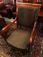 Antieke bureaustoel hout bruin klassiek stof, Ophalen of Verzenden, Gebruikt, Bruin