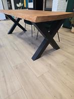 Mooie mango houten tafel met stalen onderstel, Overige houtsoorten, 100 tot 150 cm, 200 cm of meer, Ophalen of Verzenden