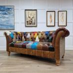 Multicolour chesterfield 3 Zit bank Patchwork 100% rund leer, Huis en Inrichting, Banken | Bankstellen, Nieuw, Leer, Ophalen of Verzenden