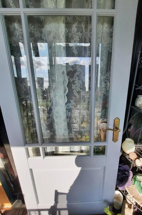 Jaren 30 binnendeur met facetglas, Doe-het-zelf en Verbouw, Deuren en Horren, Gebruikt, Binnendeur, 200 tot 215 cm, 80 tot 100 cm