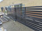 Lamellen schuifpoort 1340x5000 incl. Schuifmotor, Ophalen, Zo goed als nieuw, IJzer, Tuinhek