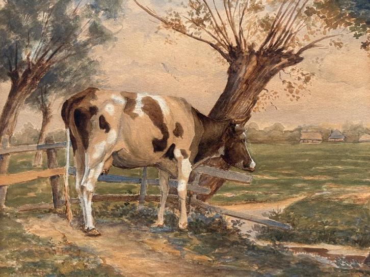 Willem Rutgaert van der Wall (1756-1813) - Koe bij knotwilg, Antiek en Kunst, Kunst | Schilderijen | Klassiek, Ophalen of Verzenden