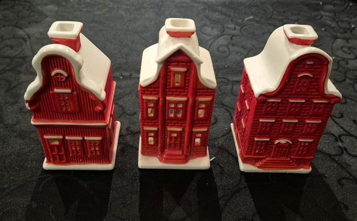 Kersthuisjes Rode Huisjes - Set van 3, Diversen, Kerst, Ophalen of Verzenden