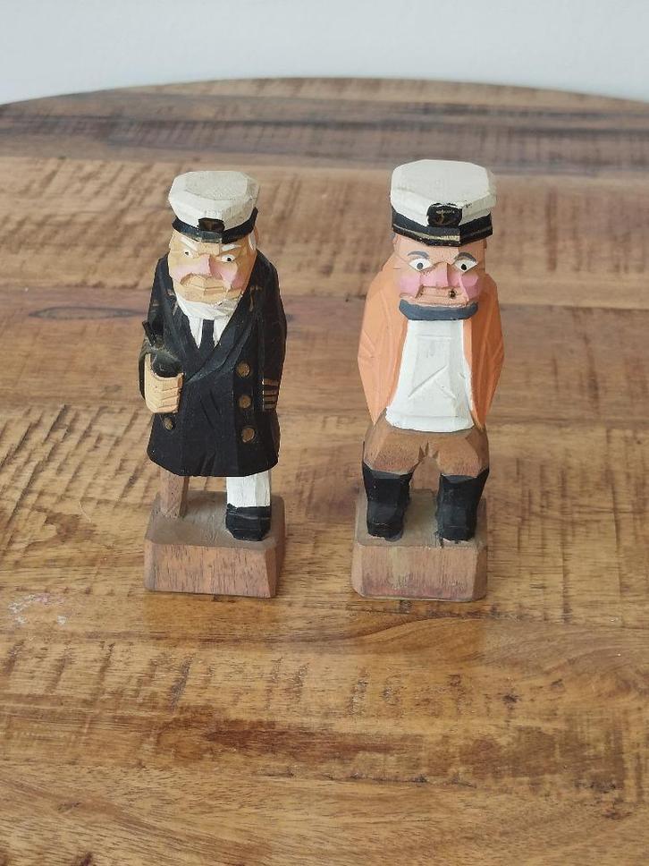 2x Vintage Handgesneden/Handgeschilderde “old salt” figuren, Verzamelen, Beelden en Beeldjes, Gebruikt, Mens, Ophalen of Verzenden