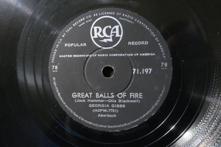 Georgia Gibbs Great balls of fire 78 toeren jukebox 78rpm, Cd's en Dvd's, Vinyl | Rock, Gebruikt, Rock-'n-Roll, 10 inch, Ophalen of Verzenden