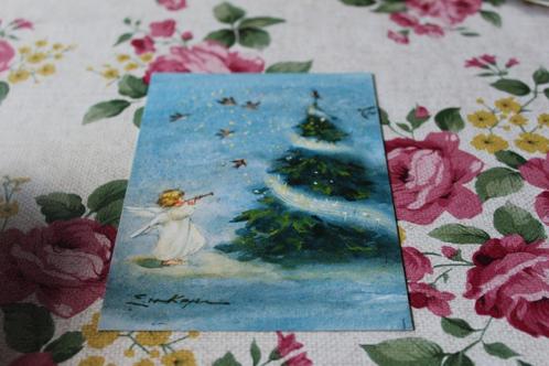 Kerst Postkaart - Engel maakt Muziek bij Kerstboom, E Kager, Verzamelen, Ansichtkaarten | Themakaarten, Ongelopen, 1980 tot heden