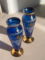Murano Vaasjes Estevan Rossetto Kobalt Blauw en Goud, Antiek en Kunst, Antiek | Glas en Kristal, Verzenden
