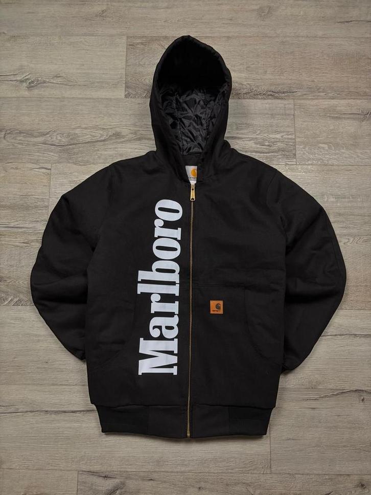 Marlboro X carhartt rework jacket black - vintage jas - L, Kleding | Heren, Jassen | Winter, Nieuw, Maat 52/54 (L), Zwart, Ophalen of Verzenden