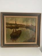 Klassiek Schilderij Boot op Water Ingelijst 1974 A007 A036, Ophalen of Verzenden