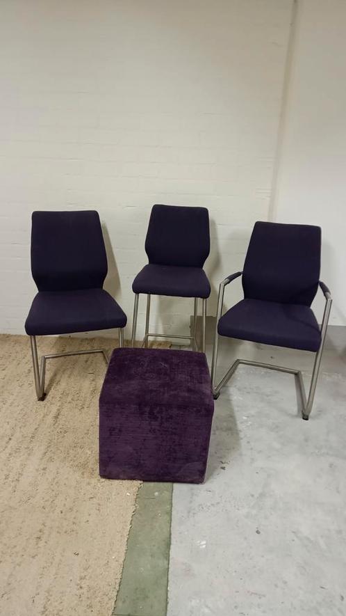 8 stoelen + 2 barkrukken + 2 hockers paars Henders & Hazel, Huis en Inrichting, Stoelen, Gebruikt, Vijf, Zes of meer stoelen, Metaal