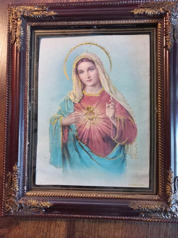HEILIG HART VAN DE MAAGD MARIA in lijst met verlichting. beschikbaar voor biedingen