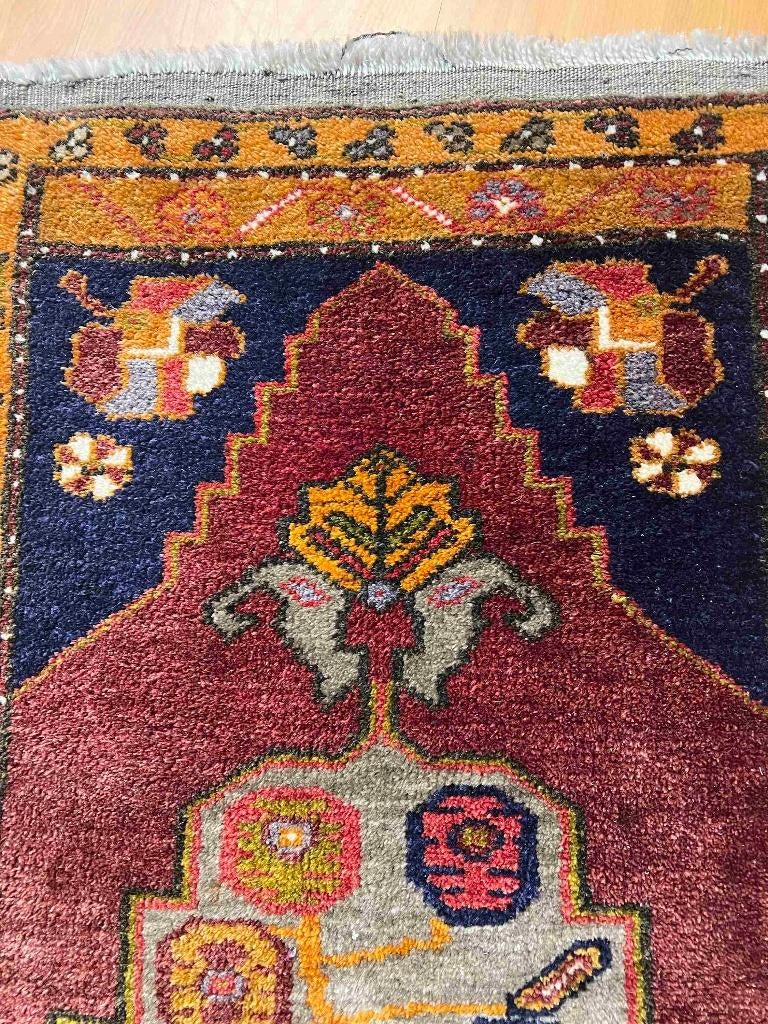 Vintage Anatolisch Turks tapijt 100/48, Minder dan 50 cm, Gebruikt, 100 tot 150 cm, Blauw