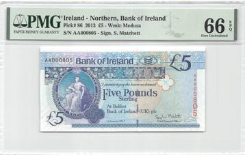 Ireland North 5 Pounds Sterling 2013 Unc PMG 66 EPQ beschikbaar voor biedingen