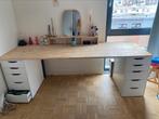 Mooi groot HOUTEN BUREAU (blad) 220x75 met ladenkaatjes, Ophalen, Zo goed als nieuw