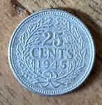 25 cent 1945 Wilhelmina, Postzegels en Munten, Munten | Nederland, Zilver, Koningin Wilhelmina, Ophalen, Losse munt