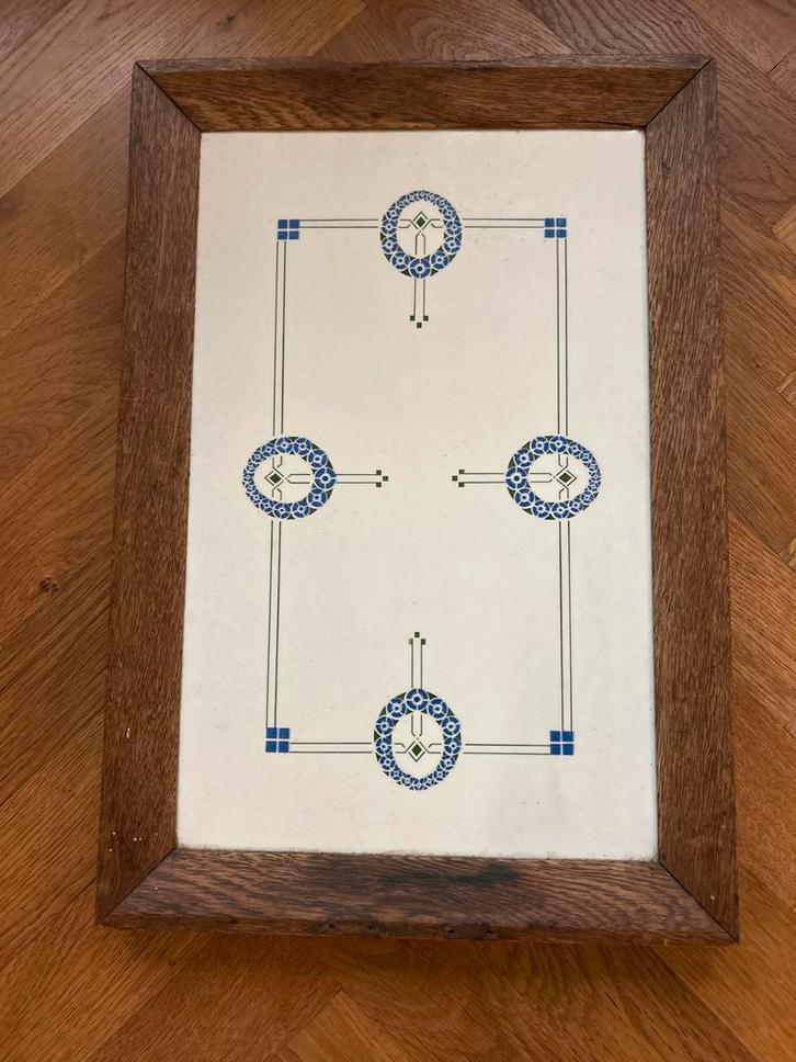 Jugendstil Dienblad met Houten Frame, Antiek en Kunst, Antiek | Wandborden en Tegels, Ophalen of Verzenden