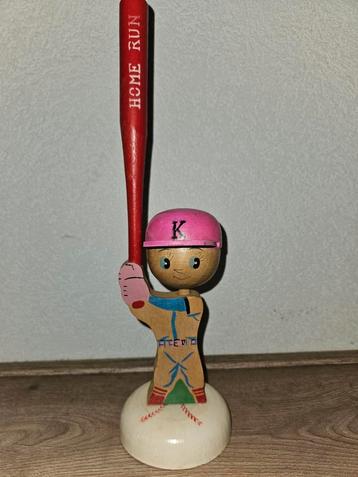 Vintage houten honkbalfiguur Home Run nr 3 Japan. beschikbaar voor biedingen