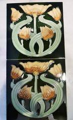 10X Art Nouveau 1920s-1929 Reliëf Wandtegel/-tegel Keramiek, Ophalen of Verzenden
