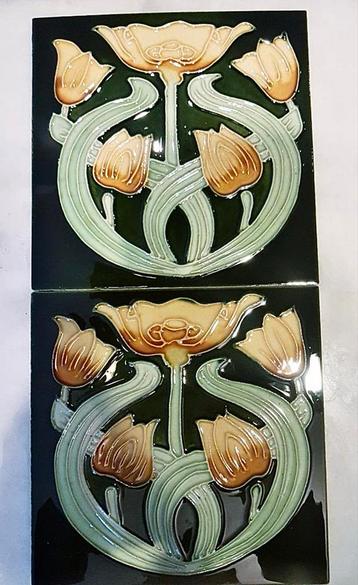 10X Art Nouveau 1920s-1929 Reliëf Wandtegel/-tegel Keramiek  beschikbaar voor biedingen