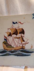 oude antieke tegel met schip 13 x 13 cm, Verzenden