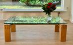 Eiken salontafel met glazen blad l 130/ b 70 / h 42, Ophalen, 50 tot 100 cm, Zo goed als nieuw, Modern