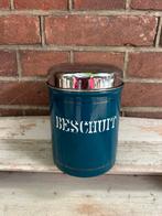 Beschuitbus petrol blauw emaille met gouden bies BK, Antiek en Kunst, Antiek | Emaille, Ophalen of Verzenden
