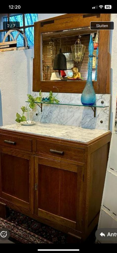 Prachtig kastje met marmeren blad en spiegel, Antiek en Kunst, Antiek | Meubels | Kasten, Ophalen of Verzenden