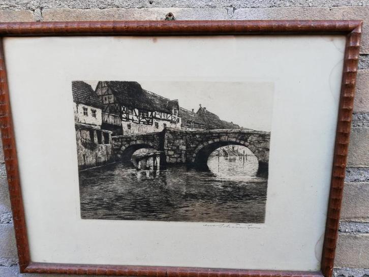 Ets. Sign. Ca 1900/1930. 39/30 cm., Antiek en Kunst, Kunst | Etsen en Gravures, Ophalen
