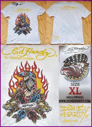 ED HARDY witte T-shirt maat XL-> L nieuw