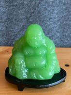 Vintage groen gesteente Boeddha op plato 6 cm hoog, Ophalen of Verzenden