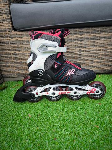 Enkele keren gebruikt! K2 Alexis pink ribbon 90mm skeelers beschikbaar voor biedingen