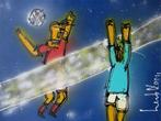 Schilderij Henk Veen - Tram Volleybal, Ophalen of Verzenden