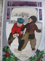 Antieke Art Nouveau Kaart - Jongens Gooien Sneeuwballen, Verzamelen, Ansichtkaarten | Themakaarten, Gelopen, Feest(dag), Voor 1920