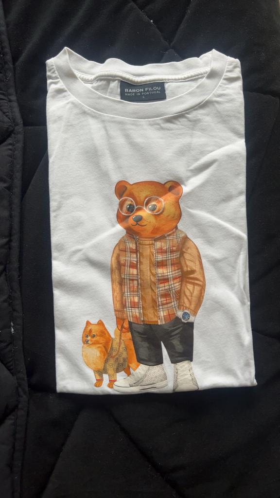 Baron Filou T-shirt met beer en kat print, Kleding | Heren, T-shirts, Ophalen of Verzenden, Zo goed als nieuw, Maat 46 (S) of kleiner