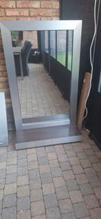 Kappers spiegel met voetsteun. Zilver met bruin., Ophalen, Rechthoekig, 50 tot 75 cm, 100 tot 150 cm