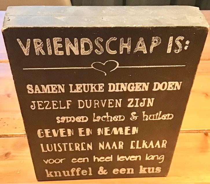 WOODART TEKSTBORD — VRIENDSCHAP IS: ….., Huis en Inrichting, Woonaccessoires | Tekstborden en Spreuken, Gebruikt, Ophalen of Verzenden