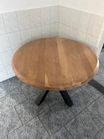 Ronde eiken eettafel met zwart stalen frame, Ophalen, 100 tot 150 cm, Rond, Zo goed als nieuw