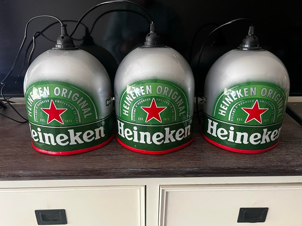 Set van 3 Heineken bar lampen - Gebruikt, goede staat, Ophalen of Verzenden, Gebruikt