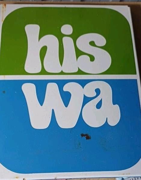 Vintage Hiswa emaille bord - Groen/Blauw, Ophalen of Verzenden